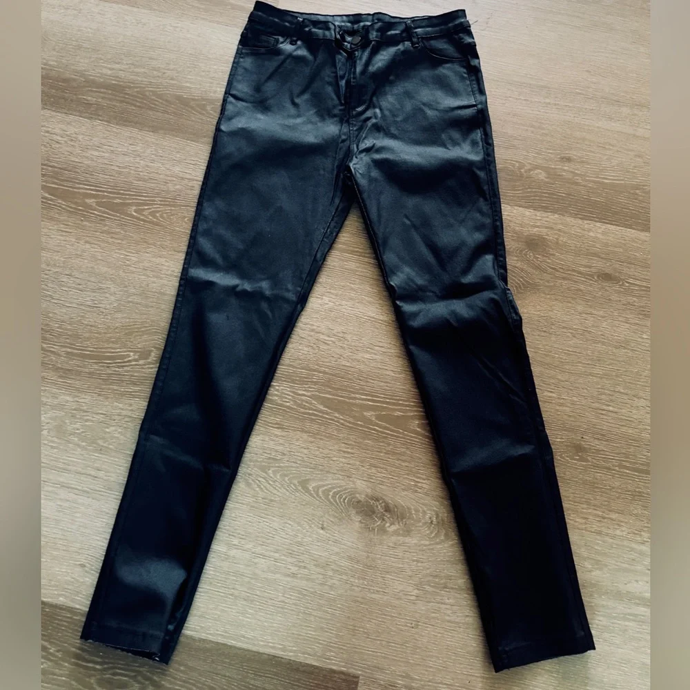 High Rise leather Black Coated Jeans size XXL - Picture 3 of 6